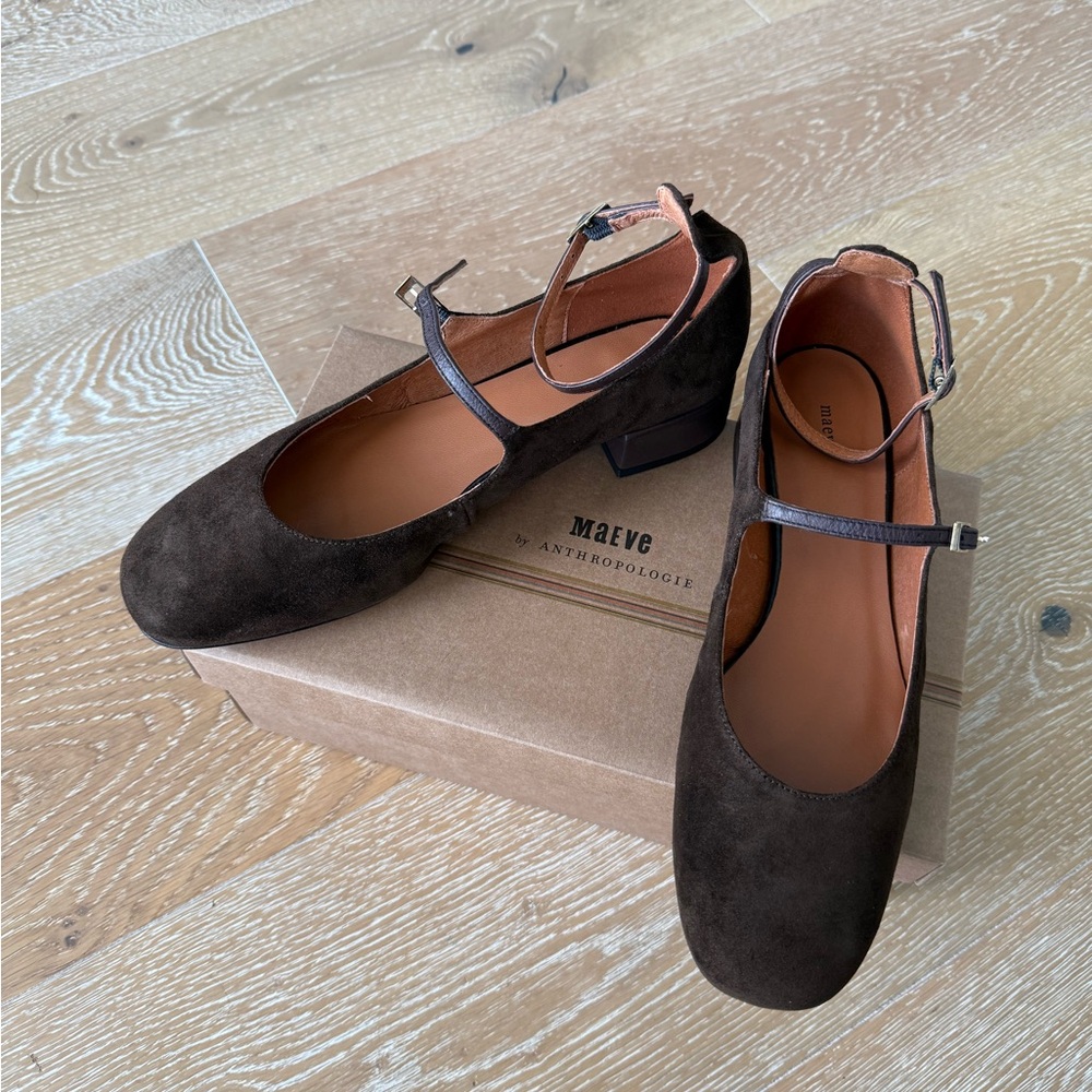 Maeve by Anthro Dark Brown Suede Mary Jane Flats